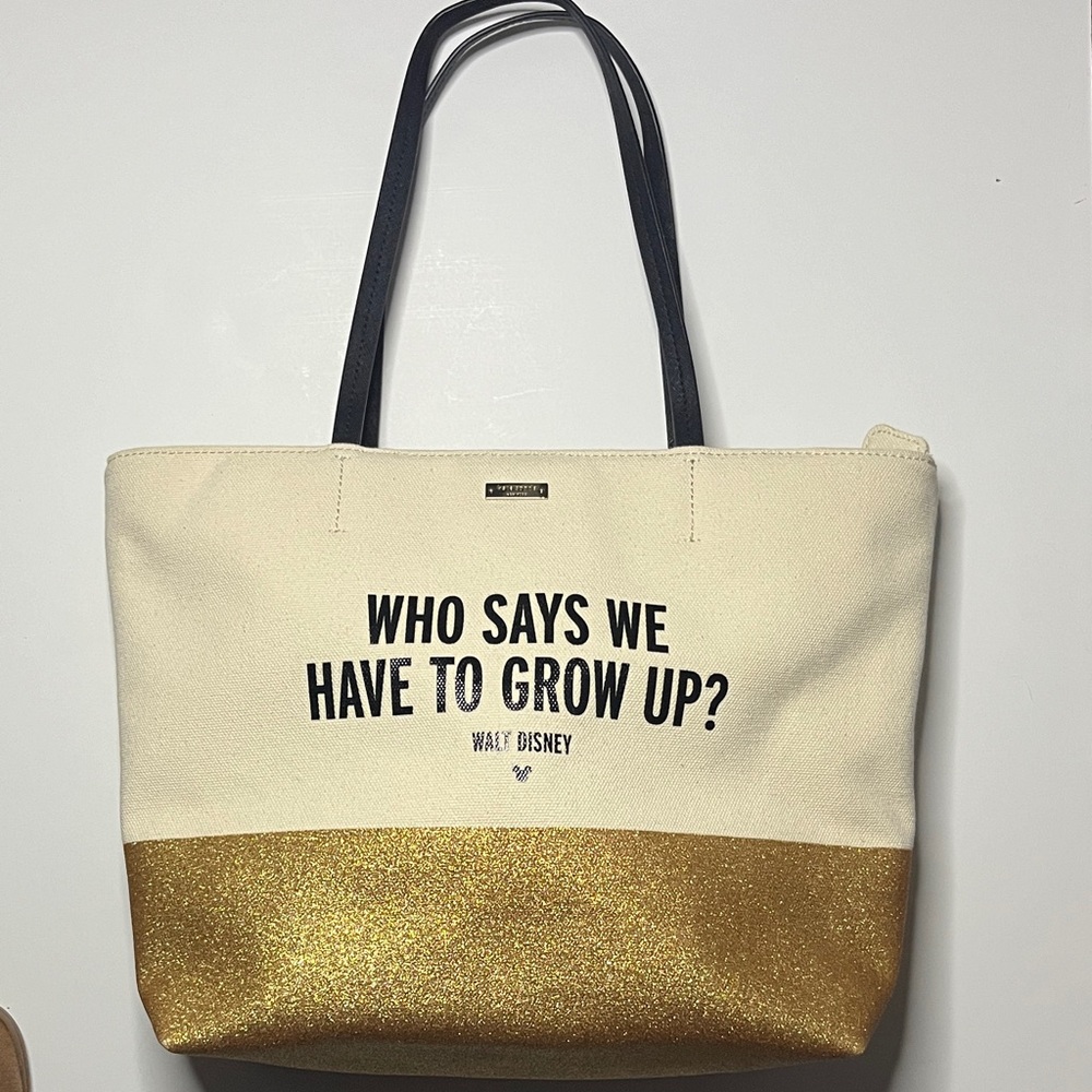 Kate Spade Disney Cream and Gold Quote Tote
